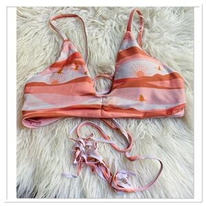 Midori Mia Bikini Swimsuit Top In Dune Print Birds Sun Pink Coral Size Large